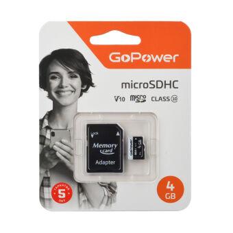 GoPower 4GB Class10 15 МБ/сек V10 с адаптером