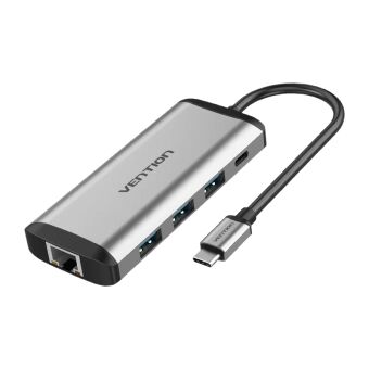 Мультифункциональный хаб Vention USB Type-C M/HDMI F+USB 3.0+TF F+SD F+RJ45+mini jack 3.5 mm F+USB Type-C F (THAHB)