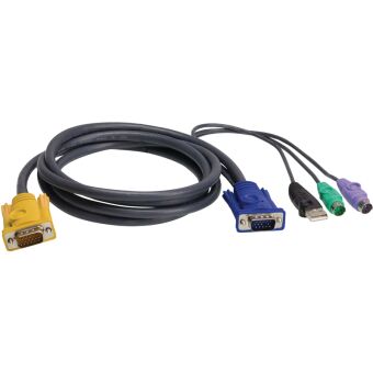 Шнур, мон., клав.+мышь USB, SPHD=>HD DB15+USB A-Тип+2x6MINI-DIN, Male-4xMale, 8+8 проводов, опрессованный, 3 метр., черный, (с поддерKой KVM PS/2) ATEN 2L-5303UP