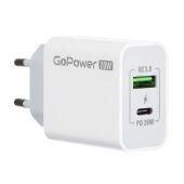 Сетевое З/У GoPower GPQC08 1USB+1Type-C 20W QC3.0 белый