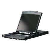 Kонсоль управления, для KVM-переключателей, электрон., 19", SVGA+KBD+MOUSE PS/2 USB, с KVM шнуром USB 1.8м, LCD Kран 19", лат./рус.Kлав., (выход на вторую конс 1280x1024 75Hz DDC2BKрепление DUAL RAIL доп.порт USB A-типа Female)/ATEN CL5800NR
