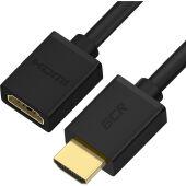 GCR Удлинитель 1.0m v1.4 HDMI-HDMI черный, 30/30 AWG, позолоченные контакты, Ethernet 10.2 Гбит/c, 19M Greenconnect GCR-54445, 1 м
