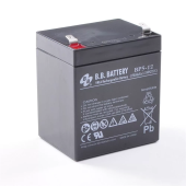Батарея B.B. Battery серия BP, BP5-12, напряжение 12В, емкость 5Ач (разряд 20 часов), макс. ток разряда (5 сек.) 75А, макс. ток заряда 1.5A, свинцово-кислотная типа AGM, клеммы T2, ДxШxВ 90x70x106мм., вес 1.8кг., срок службы 10 лет BB Battery BP5-12