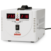 Стабилизатор POWERMAN AVS 1000D, ступенчатый регулятор, цифровые индикаторы уровней напряжения, 1000ВА, 140-260В, максимальный входной ток 7А, 2 евророзетки, IP-20, напольный, 200мм х 150мм х 140мм, 2,3 кг. 