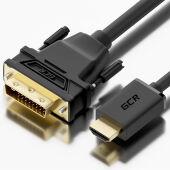Greenconnect Кабель HDMI-DVI 5.0m черный, OD7.3mm, 28/28 AWG, позолоченные контакты, 19pin AM HDMI—DVI 19M / 25M double link